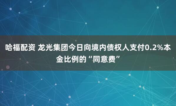 哈福配资 龙光集团今日向境内债权人支付0.2%本金比例的“同意费”