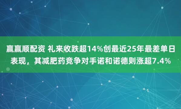 赢赢顺配资 礼来收跌超14%创最近25年最差单日表现，其减肥药竞争对手诺和诺德则涨超7.4%